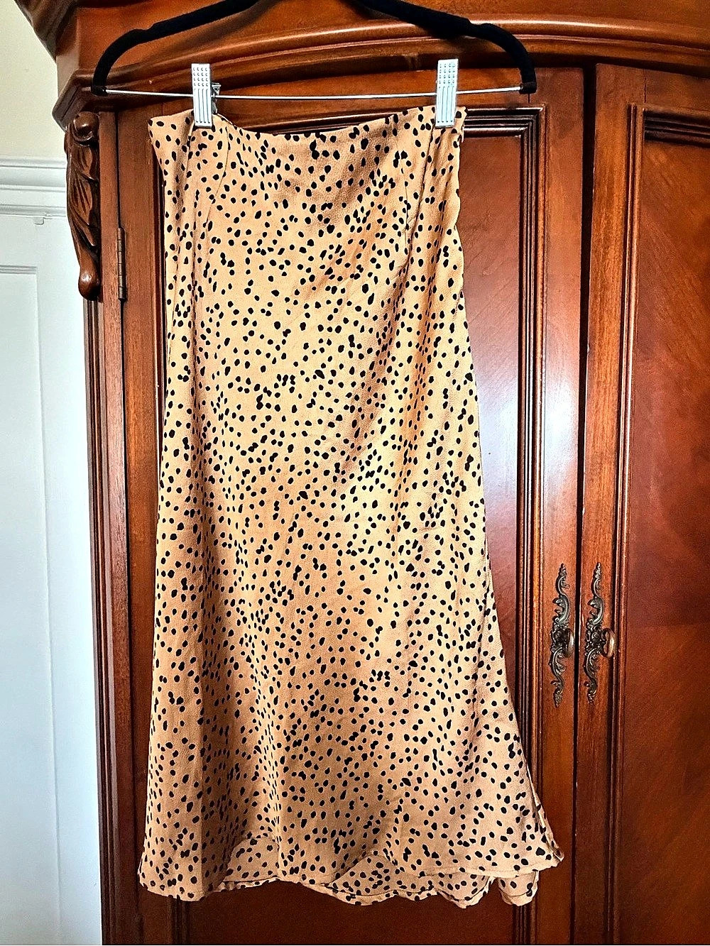 Nasty Gal Dalmatian Print Satin Midi Skirt Orange & Black Size 4